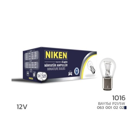 NIKEN 1016 AMPUL ŞAŞI TIR.BAY15d P21W/5W 12V 10LU
