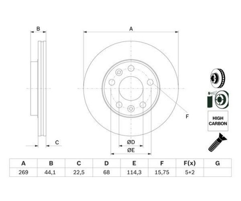 ON FREN DISKI DACIA DUSTER I 10 18 DUSTER II 18 RENAULT MEGANE IV 15 DIŞ ÇAP: 269MM DISKI KALINLIĞI: 22.5MM 5 DELİK HAVALANDIRMALI