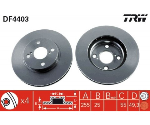 ÖN FREN AYNASI COROLLA 1.4-1.6-1.8 VVT-i 01/02 255x25x4DLxHAVALI