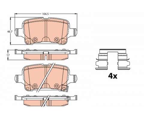 ARKA FREN BALATASI OPEL ASTRA K 1.0-1.4-1.4T-1.6T-1.6 CDTI 16 22 106.5x46.3x16.6