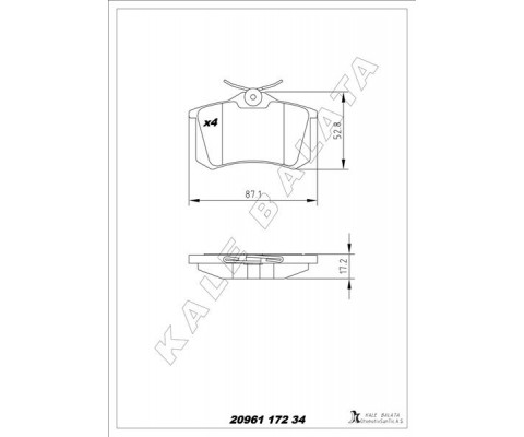 ARKA BALATA MGN II-LGN-GOLF III-IV-PASSAT III-POLO-C3-C4-P307-AUDI A3-A4 87x52.9x17.2mm GDB823