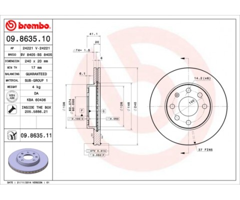 ÖN FREN AYNASI CORSA C 1.0-1.2 16V 01 11 ABS Lİ 240x20x4DLxHAVALI