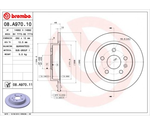 ARKA FREN AYNASI INSIGNIA A 08 SAAB 9-5 YS3G 10 16 JANT 292x12x5DL DOLU