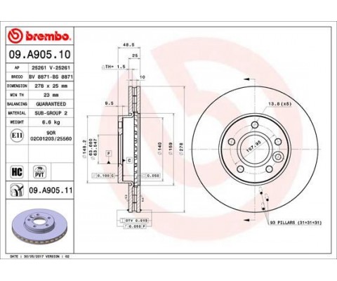 ON FREN AYNASI DISK FOCUS III 11 FOCUS II 04 11 C MAX 03 07 VOLVO C30 06 12 C70 06 13 S40 II 04 12 V50 05 12 278x25x5DLxHVLI