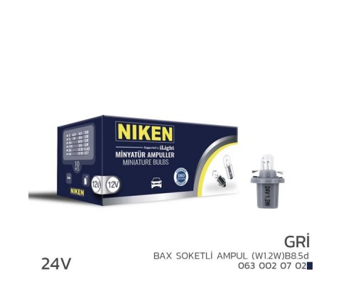 NIKEN 24V BAX SOKETLİ AMPUL W1.2W B8.5d GRİ 10LU