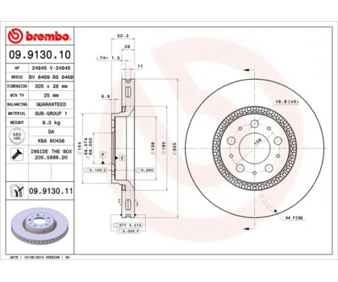 ÖN FREN AYNASI VOLVO S60 00-10 S80 98-06 V70 97-07 XC70 00-07 305x25x5DLx BÜYÜK TİP DELİKLİ -986478494-DF4053S