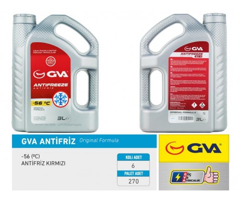 ANTİFRİZ 3 LT -56 C KIRMIZI LONG LİFE Koli 6 Ad ORGANIK