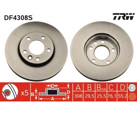 ÖN FREN AYNASI ADET TRANSPORTER T5 03 MULTIVAN 03 TOUAREG 02 CRAFTER 06 308x29.5x5DLxHAVALI xxx