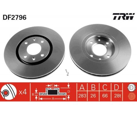 ÖN FREN AYNASI 406 1.9TD-2.0 16V-2.1TD-2.2 HDİ-3.0V6 95/5.04 XANTIA 2.0İ 95/4.03 283x26x4DLxHAVALI