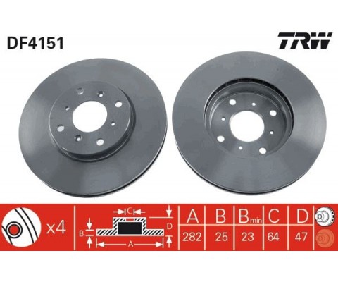 ÖN FREN DİSKİ HAVA KANALLI HONDA ACCORD 1.8L F18B2 CG8 EURO 99-02 282 çap x 4 bijon - Takım disk fiyatıdır