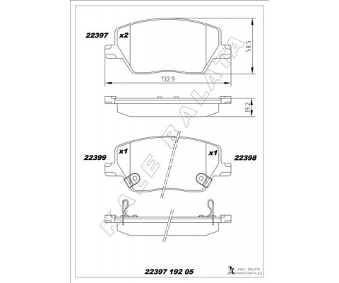 ON BALATA FIAT EGEA 16 1.0 1.3 MTJ 1.4 1.6 1.6D K:19 mm G:133 mm Y:58.5 mm KÜÇÜK TİP