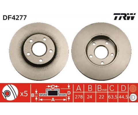 ON FREN DISK AYNASI CONNECT 1.8TDCI 02 13 ABS LI 278x24x5DL HAVALI