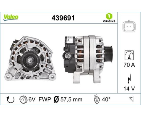ALTERNATÖR 14V 70Ah BIPPER-NEMO-P206-PARTNER-PARTNER TEPEE-BERLINGO-XSARA-C15-JUMPY TU1JP 439275