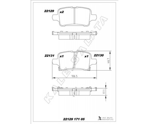 ARKA FREN BALATASI OPEL ASTRA K 1.0-1.4-1.4T-1.6T-1.6 CDTI 16 22 106.5x46.3x16.6
