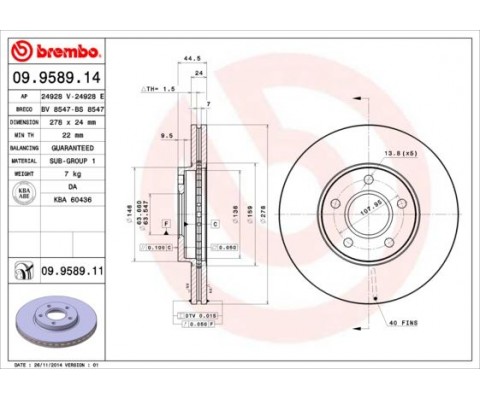 ON FREN DISK AYNASI CONNECT 1.8TDCI 02 13 ABS LI 278x24x5DL HAVALI