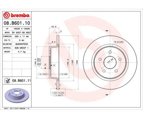 ARKA FREN DISK AYNASI YENI CONNECT CHC 1.6 /1.5 TDCI 15 C-MAX 12 KUGA II 13 20 GRAND C-MAX 11 MERKEZLEME CAPI 63.5 mm YUKSEKLIK 50.8 mm 5 Delik DIS CAP 279.8