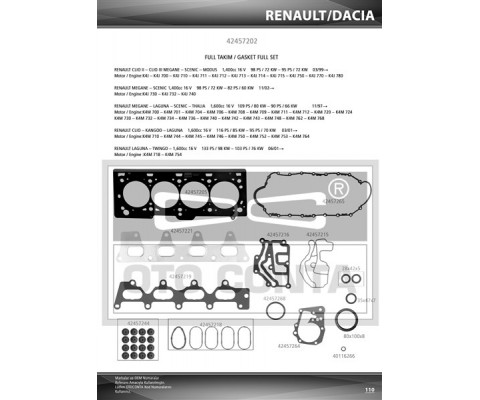 MOTOR TAKIM CONTASI MGN-CLIO-LGN-LOGAN 1.4-1.6 16V K4J-K4M KEÇELİ SUBAP LASTİKLİ