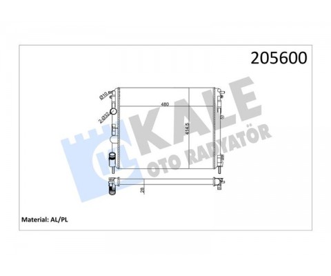RADYATÖR CLIO II-KNG-LOGAN1.5 DCI-1.6 16V-1.9 DTI-K4M AC KLİMASIZ MEK 480x414.5x23 2SIRA AL PL