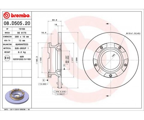 ARKA FREN DISK AYNASI TRANSIT CUSTOM V362 2.2TDCI 12 CAP 288 16