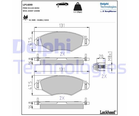 ÖN FREN BALATASI PEUGEOT P206 1.4 1.6 09/98 P306 1.4 1.6 5/93