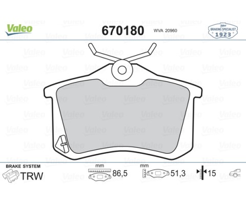 ARKA BALATA MGN II-LGN-GOLF III-IV-PASSAT III-POLO-C3-C4-P307-AUDI A3-A4 87x52.9x15mm