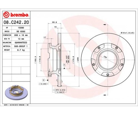 ARKA FREN DISK AYNASI TRANSIT CUSTOM V362 2.2TDCI 12 CAP 288 16