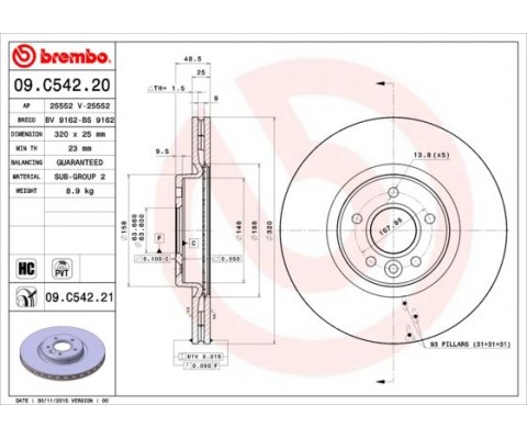 ÖN FREN AYNASI VOLVO S40 2004-2012 C70 II 2006-2013 V40 2012 V50 2004-2012 320 X5-DL