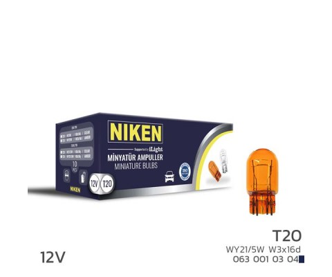 NIKEN T20 DİPSIZ AMPUL 1016 WY21/5W AMB W3x16d 10LU