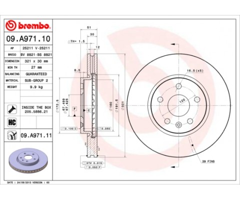 ÖN FREN AYNASI INSIGNIA A 08 SAAB 9-5 YS3G 10 17 JANT 321x30x5DLxHAVALI 13502214-569422