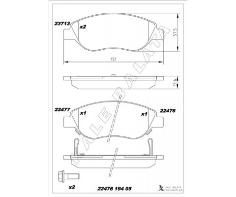 ON BALATA FIAT EGEA 15 1.4 1.5 T4 HIBRIT 1.6 D K:19 MM G:151.1 MM BÜYÜK TİP