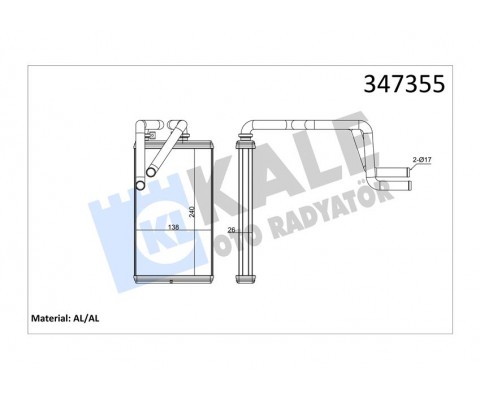 KALORİFER RADYATÖRÜ MITSUBISHI ASX 1.6L 4A92 GA1W 4x2 10- / OUTLANDER 2.0L 4B11 CW4W turbo 4x4 07-1 2 / LANCER 1.6L 4A92 CY1A 10- 1.5L 4A91 CY2A 08 / PEUGEOT 4007-4008