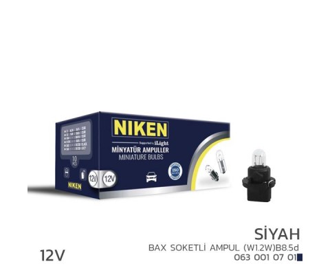 NIKEN 12V BAX SOKETLİ AMPUL W1.2W B8.5d SİYAH 10L