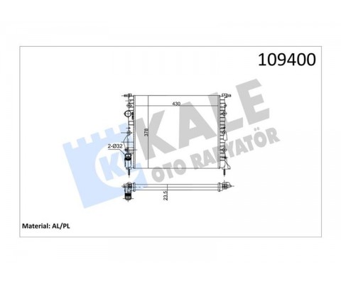 RADYATÖR CLIO II-LOGAN 04 KNG 01 MGN 96 1.4-1.61.5D-1.9 KLİMASIZ MEK 430x377.5x23 2 SIRA AL PL