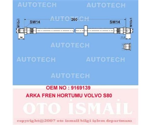 ARKA FREN HORTUMU VOLVO S60 00 XC70 02 S70 00 S80 00-06 TVV12 TVV14 TVV15