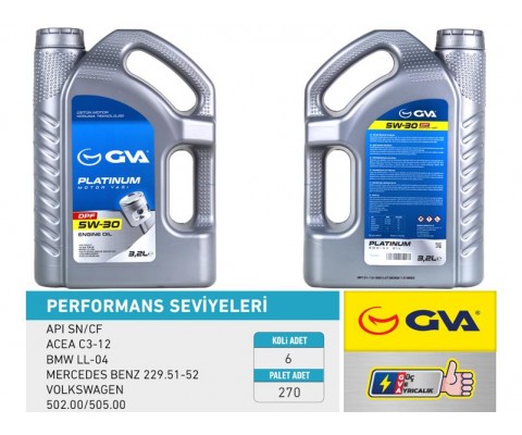 MOTOR YAĞI 5W30 3.2 LT PLATINUM PARTİKÜLLÜ-DPF TAM SENTETİK API SN/CF