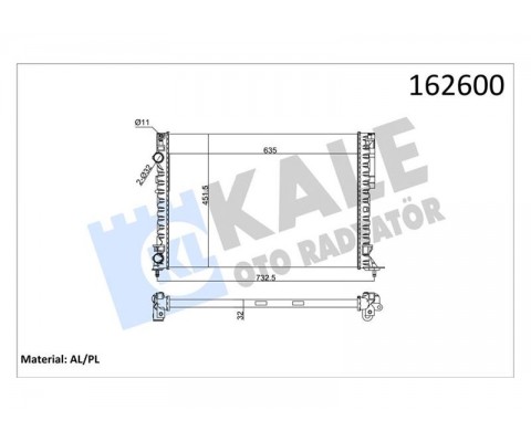 RADYATÖR LGN 97-01 -ESPACE III 99-02 1.6-1.8-2.0-1.9D KLİMASIZ MEK 635x425x18 2 SIRA AL PL