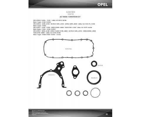 ALT TAKIM CONTA KEÇELİ ASTRA G-ASTRA F-CORSA B-VECTRA B 1.4-1.6 16V XE/ECOTECH-SEL-XEL/ECOTECH