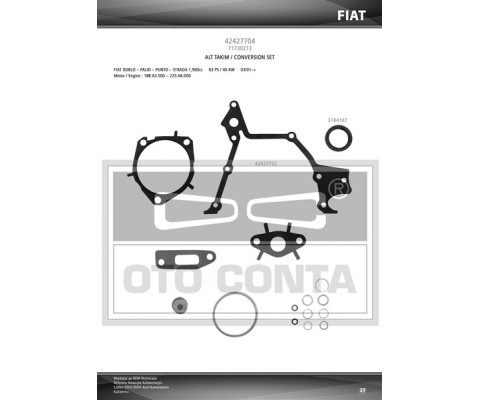 ALT TAKIM CONTA ASTRA H-VECTRA C-ZAFIRA B-DOBLO-BRAVA 1.9 CDTI-D-JTD Z19DTH-DTJ-DTL VITON KEÇELİ