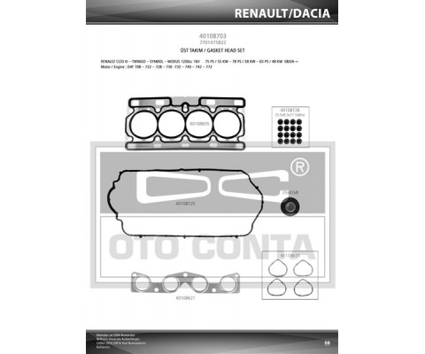 MOTOR TAKIM CONTA CLIO II 01 06 CLIO III 05 14 CLIO IV 12 SYMBOL II 08 14 LOGAN 04 SANDERO 08 1.2 16V D4F