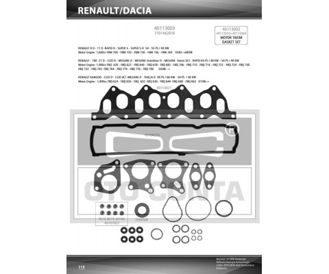 ÜST TAKIM CONTASI KNG-R19-MGN-SCENIC 1.9 DZL. KEÇELİ SUBAP LASTİKLİ SKC SİZ