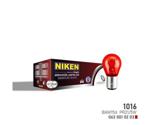 NIKEN 1016 AMPUL ŞAŞI TERS YK TIR.BAW15 KIRMIZI 10LU