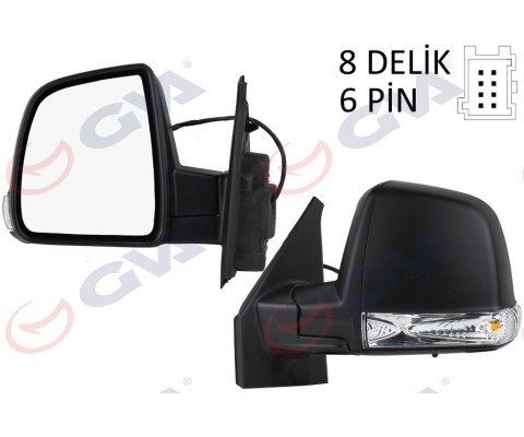 DIŞ DİKİZ AYNASI SOL DOBLO 11 ELEKTRİKLİ SİNYALLİ SİYAH KAPAKLI TEK CAM KONVEKS 6 FİŞ VM-668EHL