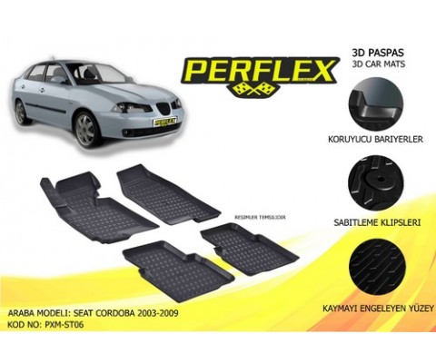 PERFLEX 3D X-MAT HAVUZLU PASPAS ÇEŞİTLERİ SİYAH SEAT CORDOBA 2003-2009 3D X-MAT 5 PCS