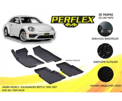 PERFLEX 3D X-MAT HAVUZLU PASPAS ÇEŞİTLERİ SİYAH VOLKSWAGEN BEETLE 1999-2007 3D X-MAT 5 PCS