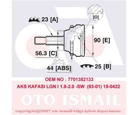 AKS KAFASI DIŞ LGN I 1.8-2.0-2.2D-2.2DT 93-01 -MGN SCENIC 1.9DTI 97-99 -SCENIC I 1.9DTI 99-03