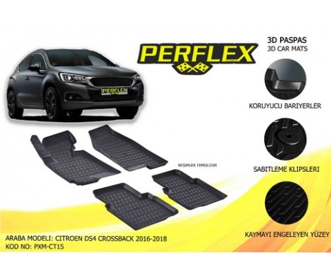 PXM-CT15 PERFLEX 3D X-MAT HAVUZLU PASPAS SİYAH CITROEN DS4 CROSSBACK 2016-2018 3D X-MAT 5 PCS