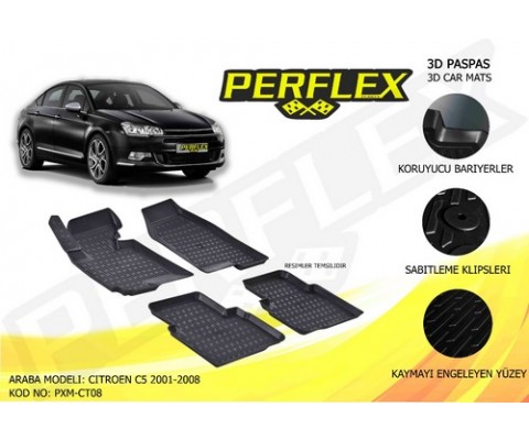 PERFLEX 3D X-MAT HAVUZLU PASPAS ÇEŞİTLERİ SİYAH CITROEN C5 2001-2008 3D X-MAT 5 PCS