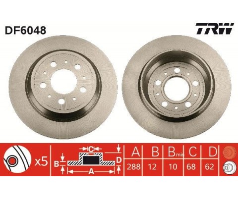 ARKA FREN AYNASI VOLVO S60 01-10 S70 01-05 S80 98-06 XC70 00-07 288x12x5DL