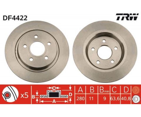 ARKA FREN DISKI AYNA FOCUS II04 11 C-MAX 07 09 VOLVO V50 04 12 C30 06 12 C70 II 05 13 S40 II 04 12 17 JANT - 16 JANT DÜZ 280mm 5 BİJON