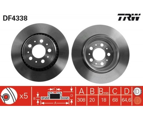 ARKA FREN AYNASI VOLVO XC90 2.5T-3.2AWD-D3-D5-T6 2002 2012 17 JANT 308x20x5DLxHAVALI